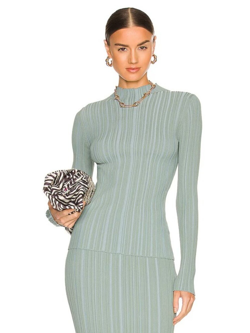 Ena Pelly Compact Rib Knit Top in Moss Green